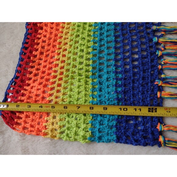 New Hand Crocheted Rainbow Color Bikini Top & Skirt Long Fringe Soft Acrylic XL - Picture 2 of 10